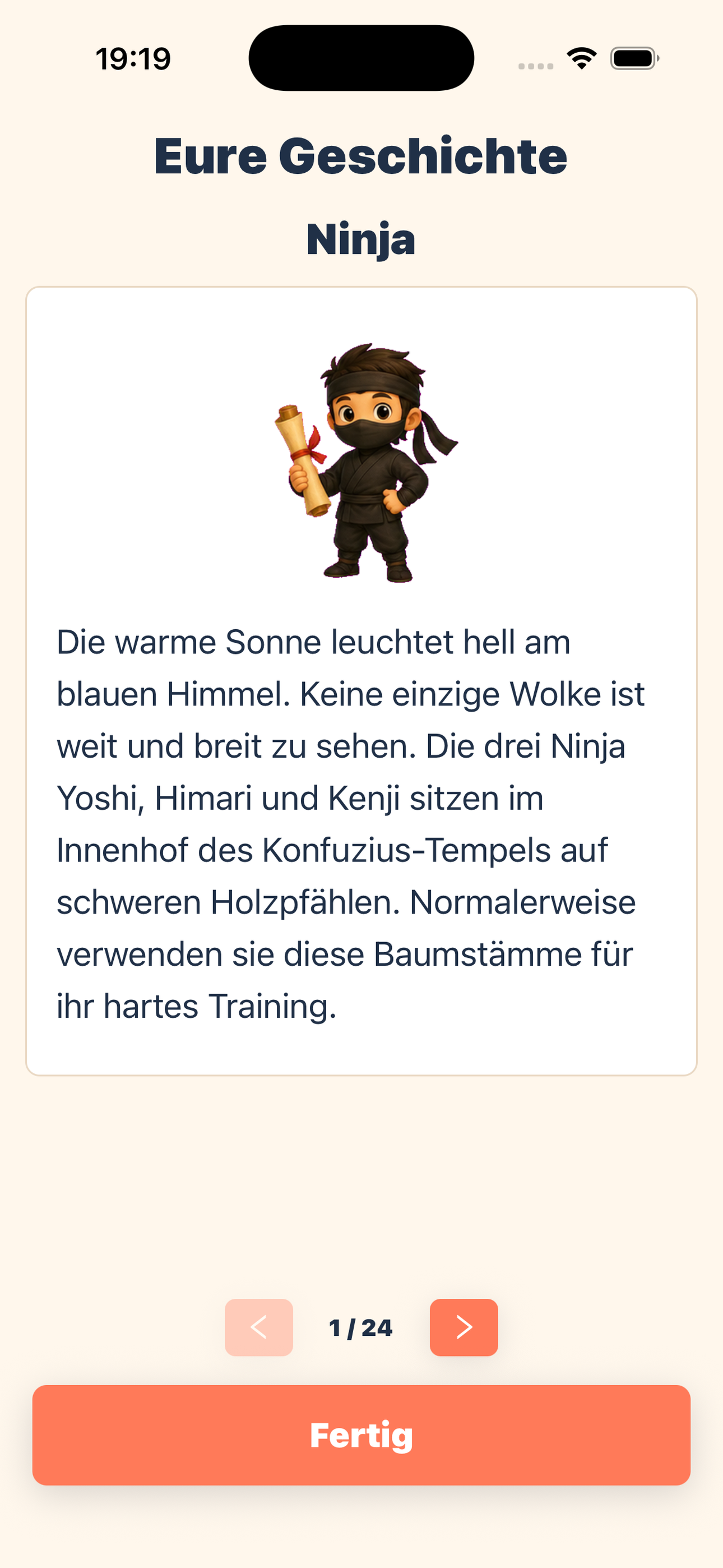 App-Screenshot: Vorlesen der fertigen Geschichte