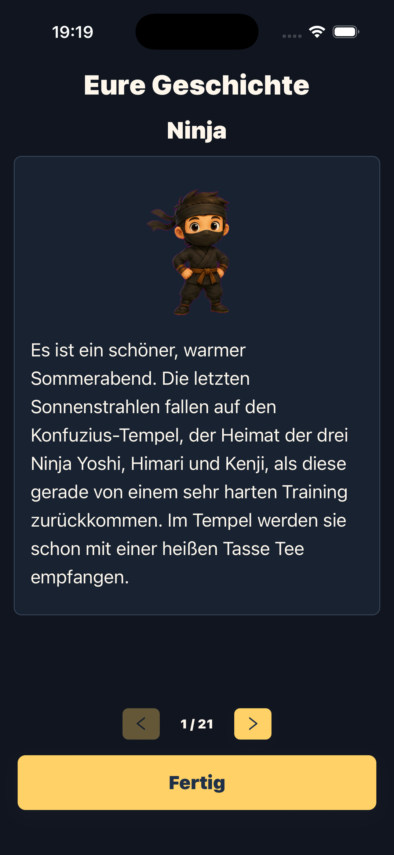 App-Screenshot: Dunkelmodus für ruhige Abende